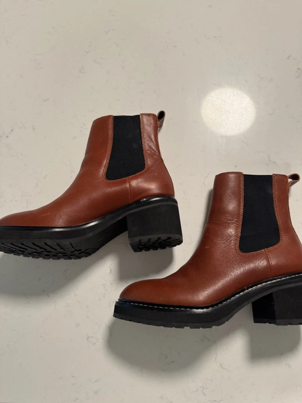 Madewell Chelsea Block Heel Boot in Cognac Brown - Picture 2 of 7